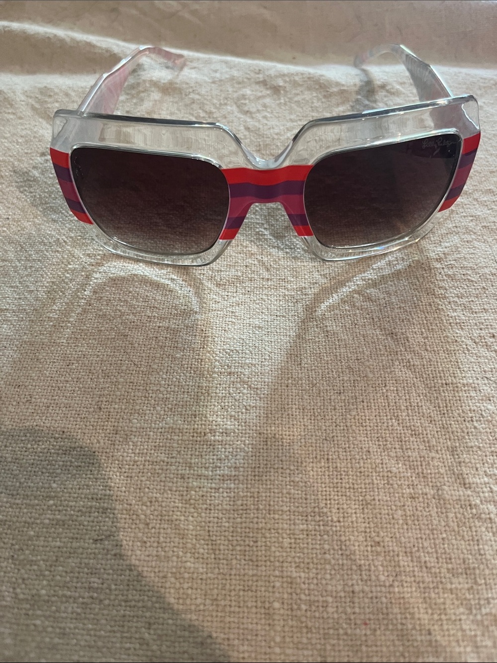 Lilly Pulitzer Clear Sunglasses with Pink and Red Stripes